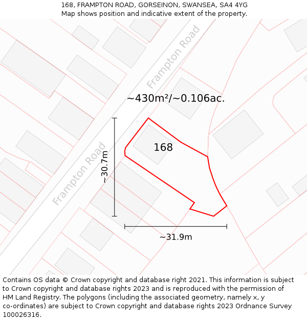 168, FRAMPTON ROAD, GORSEINON, SWANSEA, SA4 4YG: Plot and title map