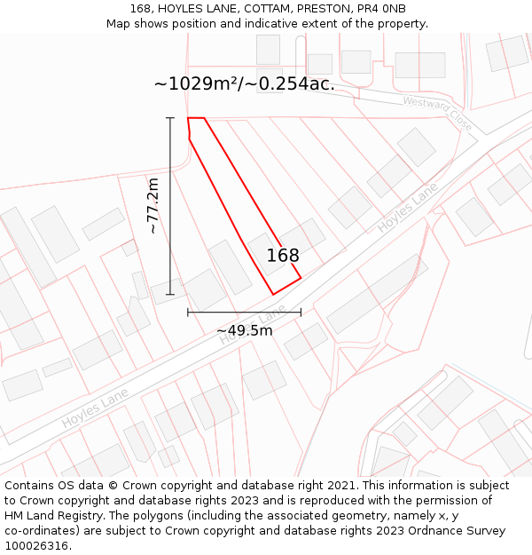 168, HOYLES LANE, COTTAM, PRESTON, PR4 0NB: Plot and title map