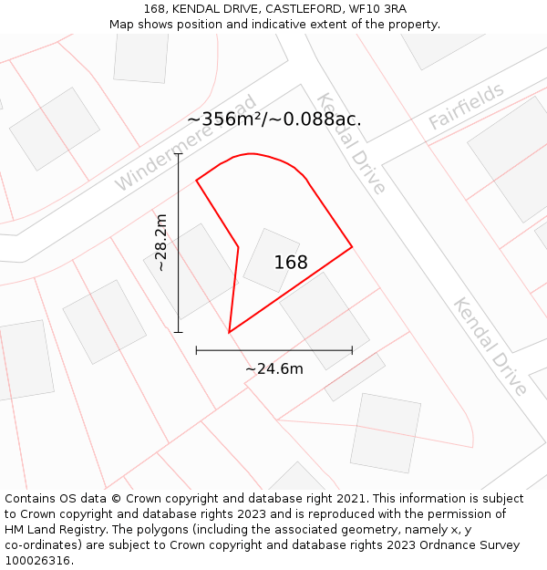 168, KENDAL DRIVE, CASTLEFORD, WF10 3RA: Plot and title map