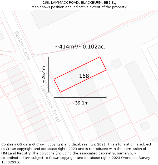 168, LAMMACK ROAD, BLACKBURN, BB1 8LJ: Plot and title map