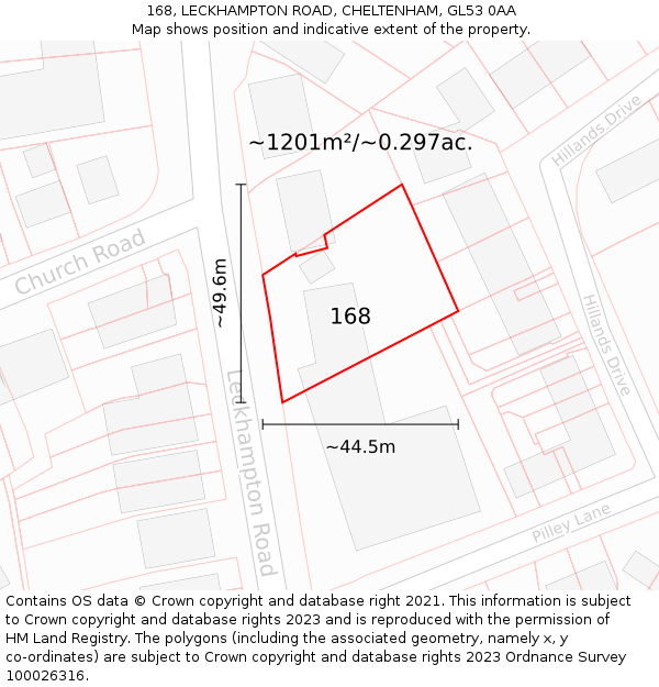 168, LECKHAMPTON ROAD, CHELTENHAM, GL53 0AA: Plot and title map