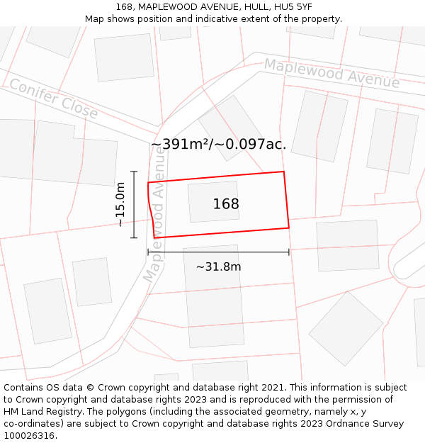 168, MAPLEWOOD AVENUE, HULL, HU5 5YF: Plot and title map