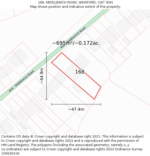 168, MIDDLEWICH ROAD, WINSFORD, CW7 3NN: Plot and title map