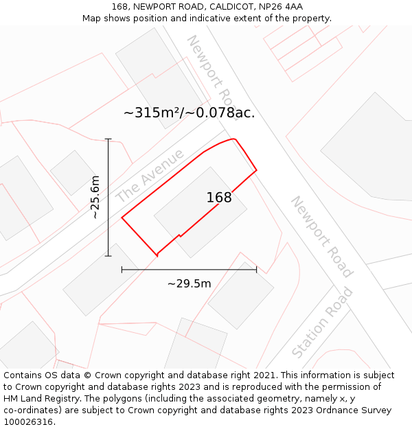 168, NEWPORT ROAD, CALDICOT, NP26 4AA: Plot and title map