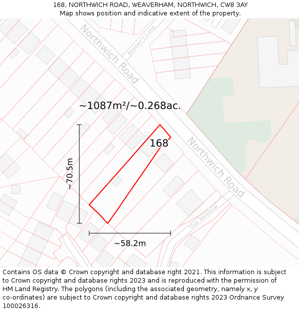 168, NORTHWICH ROAD, WEAVERHAM, NORTHWICH, CW8 3AY: Plot and title map