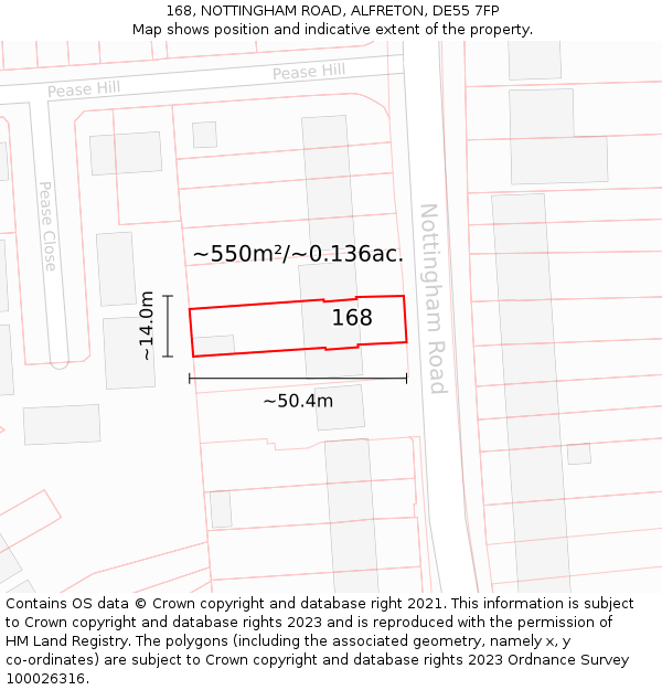 168, NOTTINGHAM ROAD, ALFRETON, DE55 7FP: Plot and title map