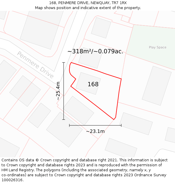 168, PENMERE DRIVE, NEWQUAY, TR7 1RX: Plot and title map