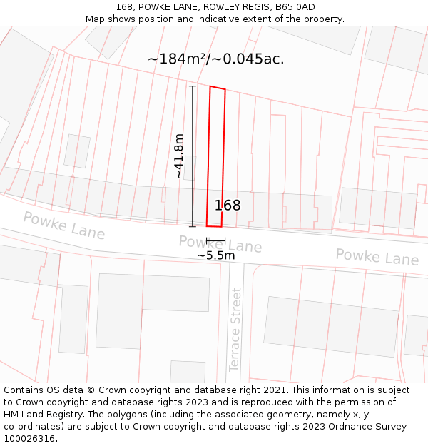 168, POWKE LANE, ROWLEY REGIS, B65 0AD: Plot and title map