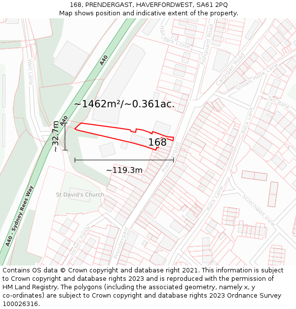 168, PRENDERGAST, HAVERFORDWEST, SA61 2PQ: Plot and title map