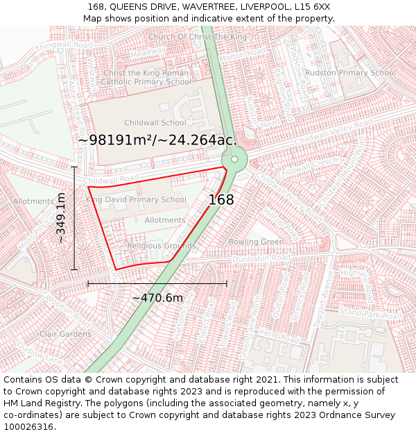 168, QUEENS DRIVE, WAVERTREE, LIVERPOOL, L15 6XX: Plot and title map