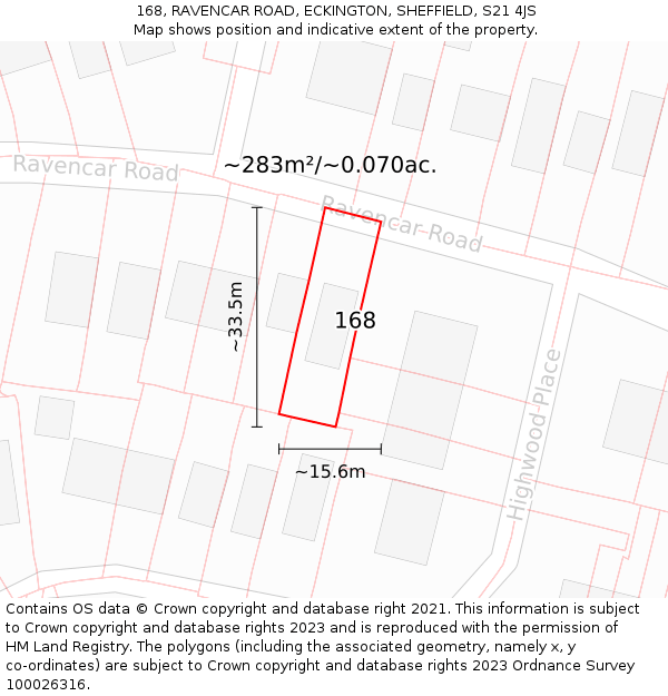 168, RAVENCAR ROAD, ECKINGTON, SHEFFIELD, S21 4JS: Plot and title map