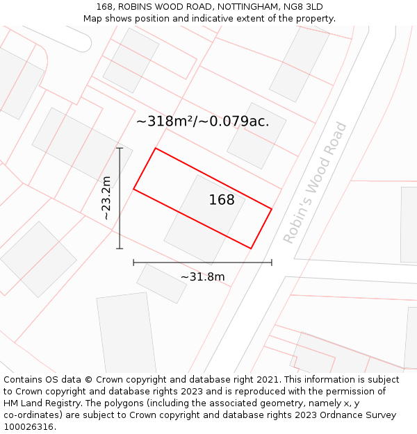 168, ROBINS WOOD ROAD, NOTTINGHAM, NG8 3LD: Plot and title map