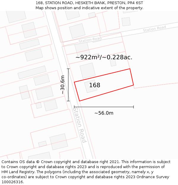 168, STATION ROAD, HESKETH BANK, PRESTON, PR4 6ST: Plot and title map