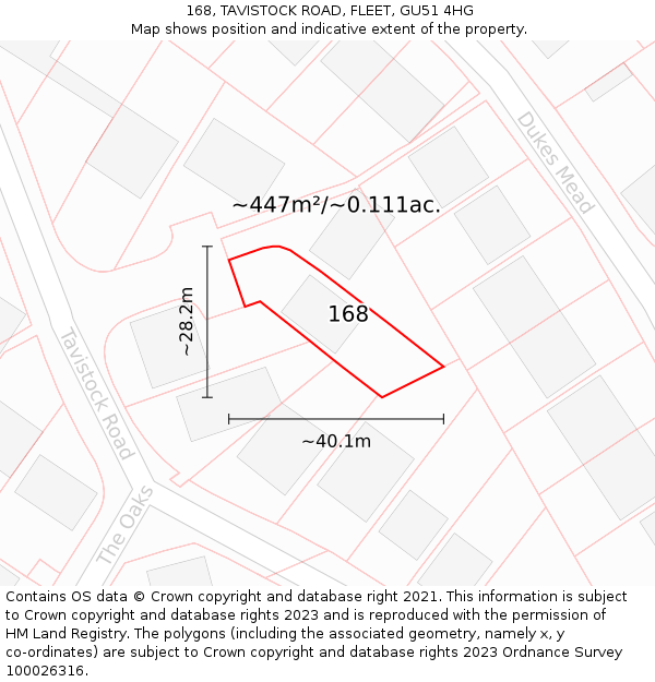 168, TAVISTOCK ROAD, FLEET, GU51 4HG: Plot and title map