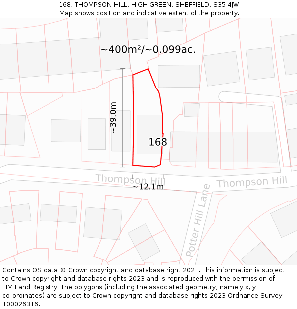 168, THOMPSON HILL, HIGH GREEN, SHEFFIELD, S35 4JW: Plot and title map