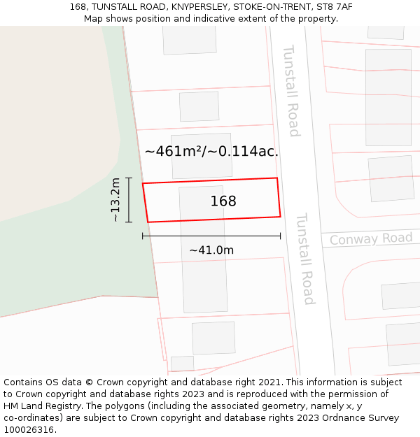 168, TUNSTALL ROAD, KNYPERSLEY, STOKE-ON-TRENT, ST8 7AF: Plot and title map