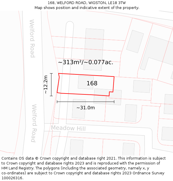 168, WELFORD ROAD, WIGSTON, LE18 3TW: Plot and title map