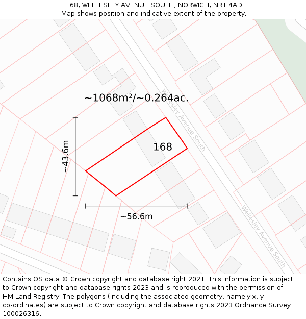 168, WELLESLEY AVENUE SOUTH, NORWICH, NR1 4AD: Plot and title map