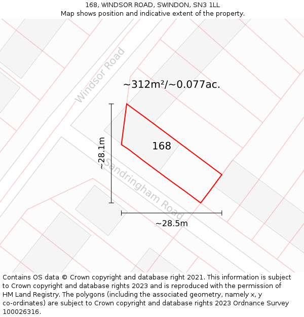 168, WINDSOR ROAD, SWINDON, SN3 1LL: Plot and title map