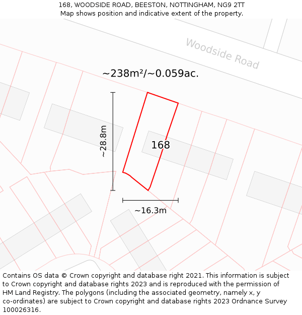 168, WOODSIDE ROAD, BEESTON, NOTTINGHAM, NG9 2TT: Plot and title map