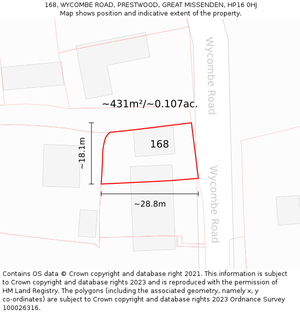 168, WYCOMBE ROAD, PRESTWOOD, GREAT MISSENDEN, HP16 0HJ: Plot and title map