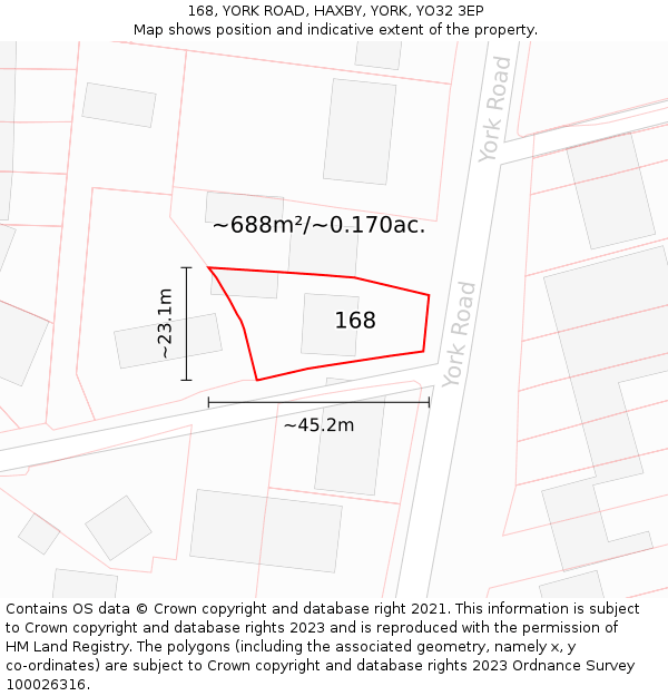 168, YORK ROAD, HAXBY, YORK, YO32 3EP: Plot and title map