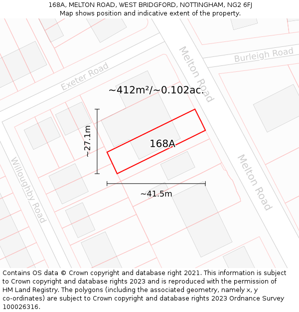 168A, MELTON ROAD, WEST BRIDGFORD, NOTTINGHAM, NG2 6FJ: Plot and title map