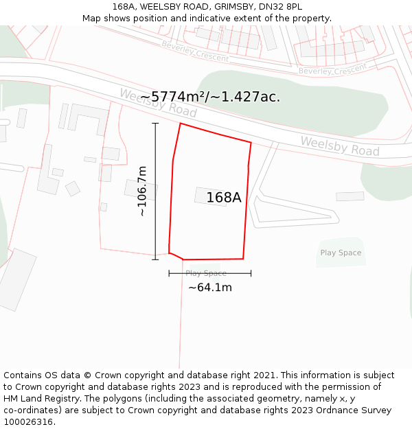 168A, WEELSBY ROAD, GRIMSBY, DN32 8PL: Plot and title map