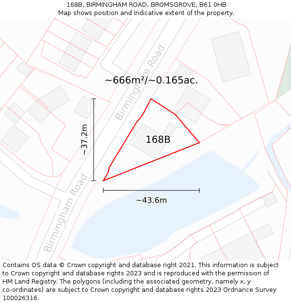 168B, BIRMINGHAM ROAD, BROMSGROVE, B61 0HB: Plot and title map