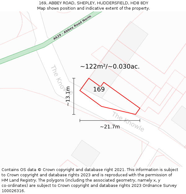 169, ABBEY ROAD, SHEPLEY, HUDDERSFIELD, HD8 8DY: Plot and title map