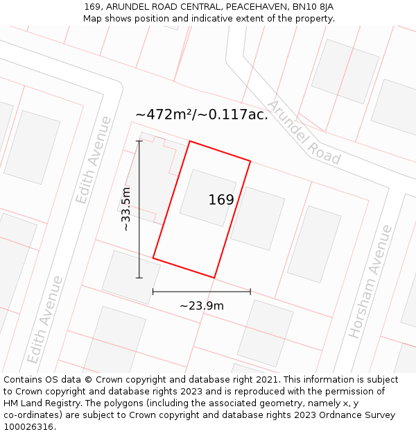 169, ARUNDEL ROAD CENTRAL, PEACEHAVEN, BN10 8JA: Plot and title map