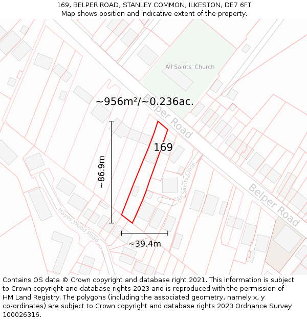 169, BELPER ROAD, STANLEY COMMON, ILKESTON, DE7 6FT: Plot and title map