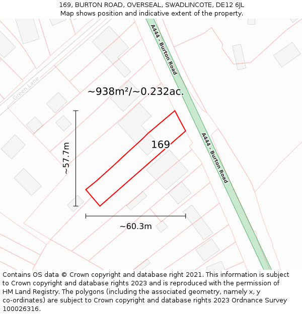 169, BURTON ROAD, OVERSEAL, SWADLINCOTE, DE12 6JL: Plot and title map