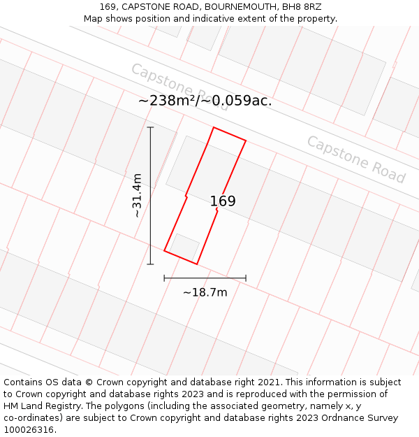 169, CAPSTONE ROAD, BOURNEMOUTH, BH8 8RZ: Plot and title map