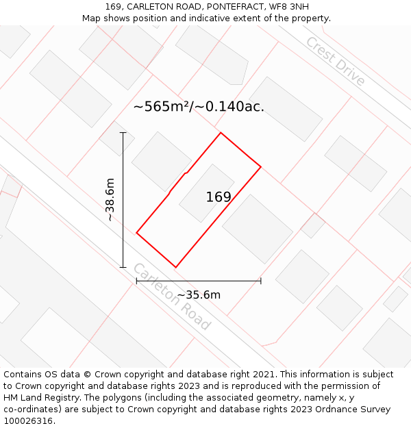 169, CARLETON ROAD, PONTEFRACT, WF8 3NH: Plot and title map