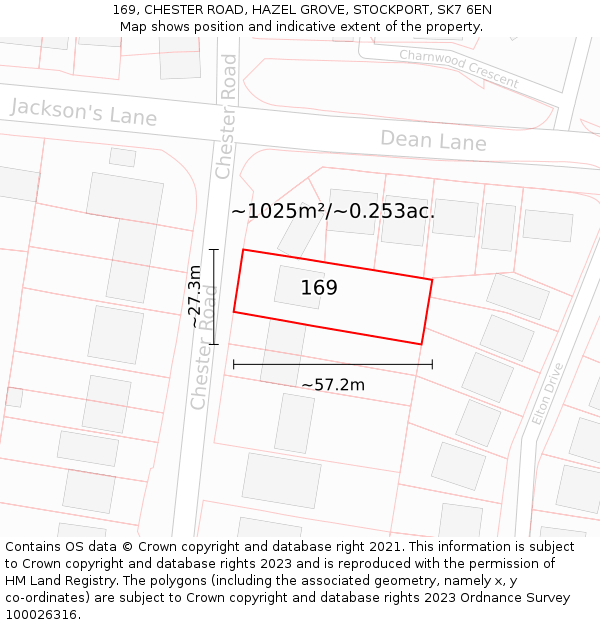 169, CHESTER ROAD, HAZEL GROVE, STOCKPORT, SK7 6EN: Plot and title map