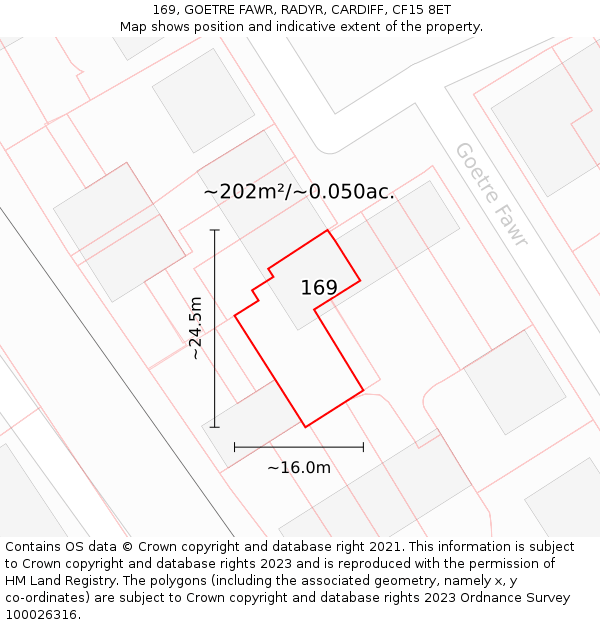 169, GOETRE FAWR, RADYR, CARDIFF, CF15 8ET: Plot and title map