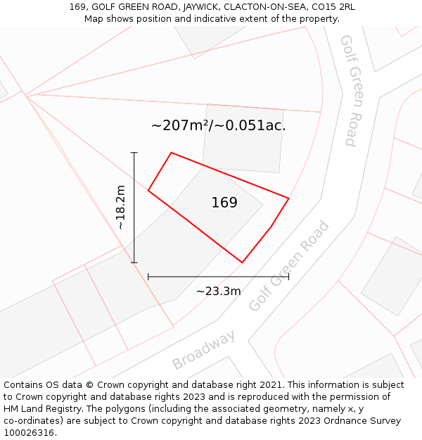 169, GOLF GREEN ROAD, JAYWICK, CLACTON-ON-SEA, CO15 2RL: Plot and title map