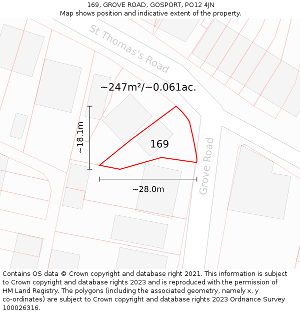 169, GROVE ROAD, GOSPORT, PO12 4JN: Plot and title map