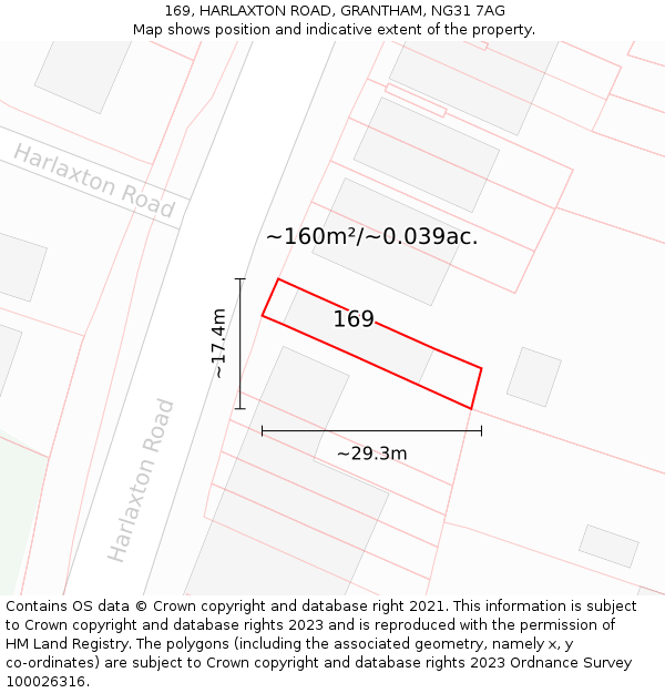 169, HARLAXTON ROAD, GRANTHAM, NG31 7AG: Plot and title map