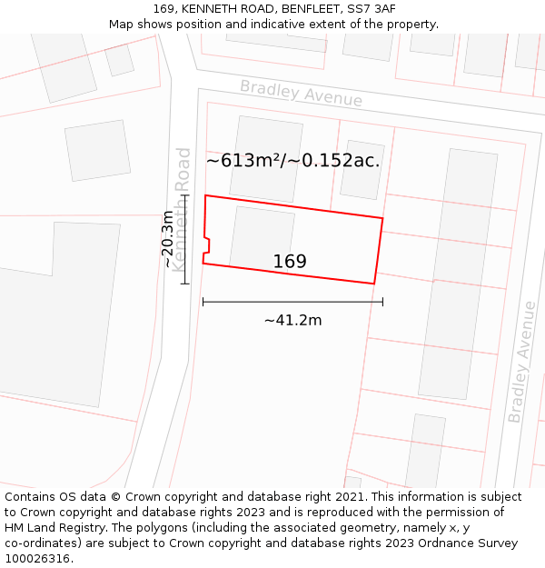 169, KENNETH ROAD, BENFLEET, SS7 3AF: Plot and title map