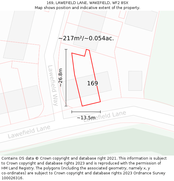 169, LAWEFIELD LANE, WAKEFIELD, WF2 8SX: Plot and title map