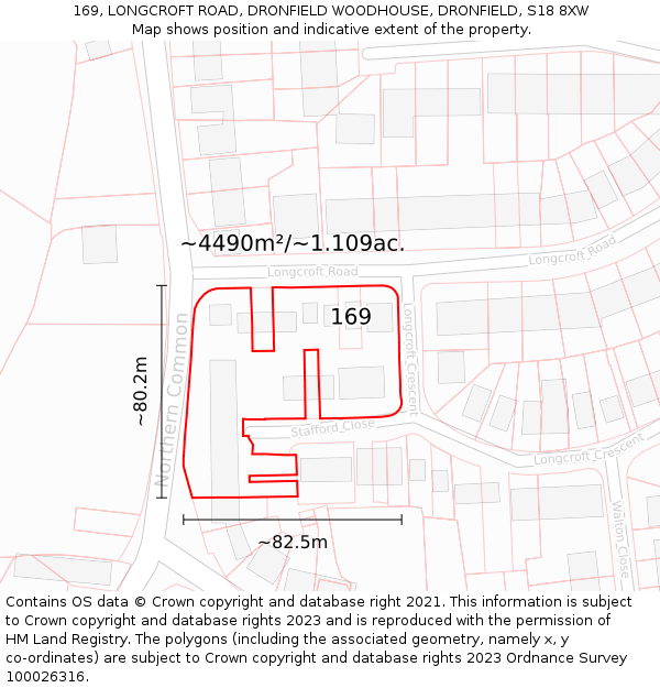 169, LONGCROFT ROAD, DRONFIELD WOODHOUSE, DRONFIELD, S18 8XW: Plot and title map
