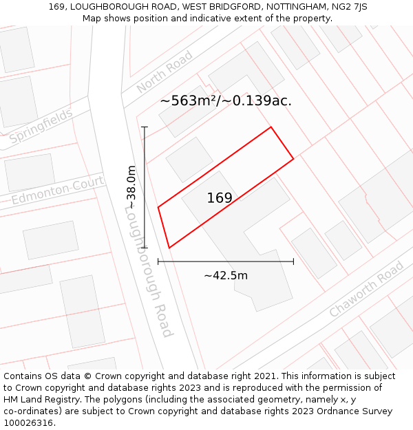 169, LOUGHBOROUGH ROAD, WEST BRIDGFORD, NOTTINGHAM, NG2 7JS: Plot and title map