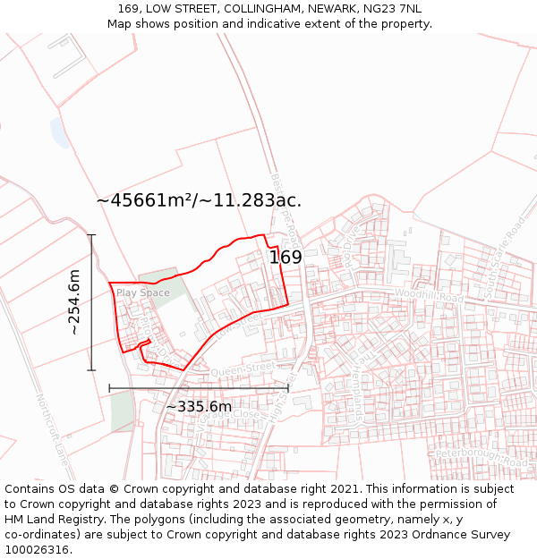 169, LOW STREET, COLLINGHAM, NEWARK, NG23 7NL: Plot and title map