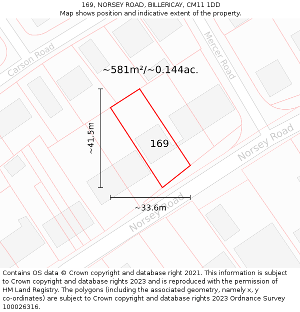 169, NORSEY ROAD, BILLERICAY, CM11 1DD: Plot and title map