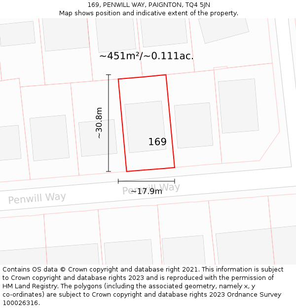 169, PENWILL WAY, PAIGNTON, TQ4 5JN: Plot and title map