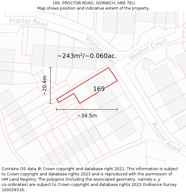 169, PROCTOR ROAD, NORWICH, NR6 7EU: Plot and title map