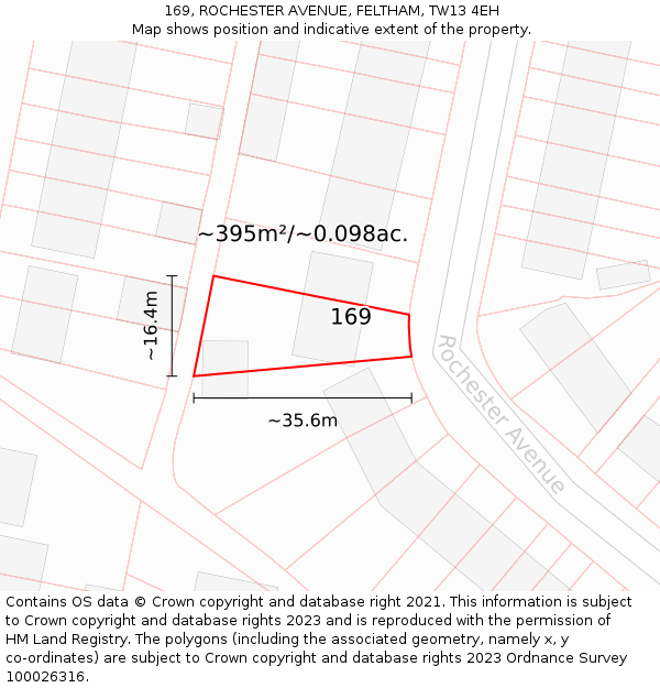 169, ROCHESTER AVENUE, FELTHAM, TW13 4EH: Plot and title map