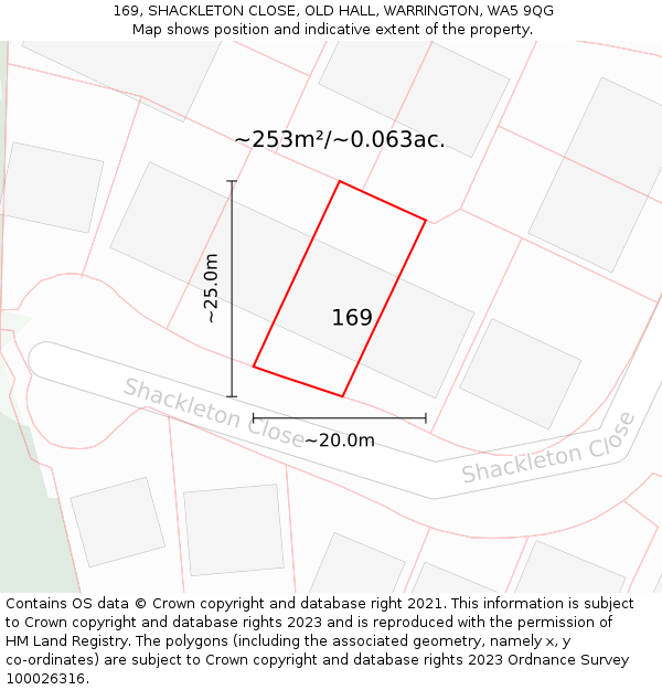 169, SHACKLETON CLOSE, OLD HALL, WARRINGTON, WA5 9QG: Plot and title map